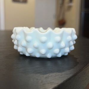 Fenton Hobnail Milk Glass vintage small dish / candle holder